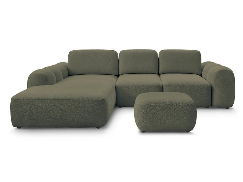 Ecksofa mit Hocker BOBOCHIC MONTAIGNE Boucle-Stoff grün