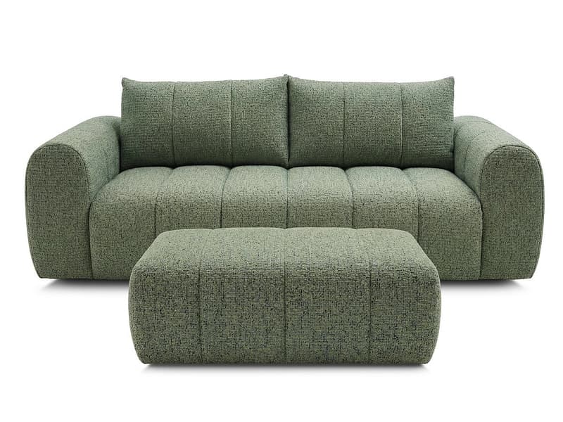 3er Sofa mit Hocker BOBOCHIC NESTY Stoff chiniert hellgrün