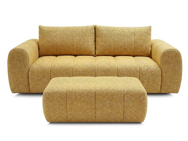3er Sofa mit Hocker BOBOCHIC NESTY Stoff chiniert gelb
