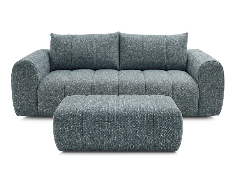 3er Sofa mit Hocker BOBOCHIC NESTY Stoff chiniert blau