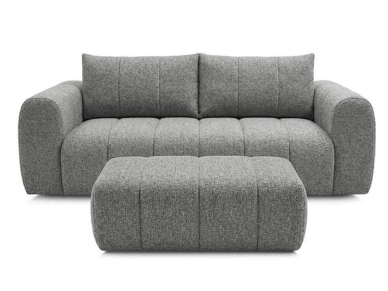 3er Sofa mit Hocker BOBOCHIC NESTY Stoff chiniert dunkelgrau