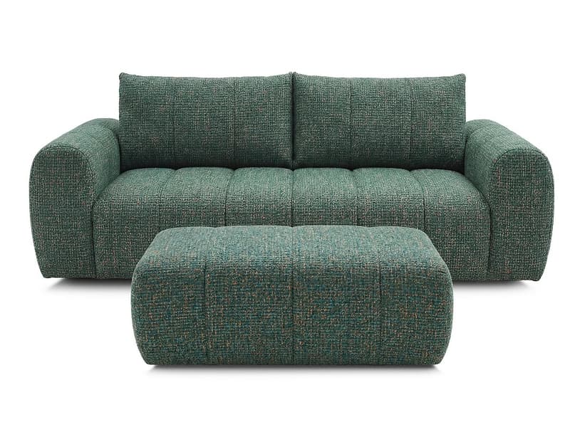 3er Sofa mit Hocker BOBOCHIC NESTY Stoff chiniert dunkelgrün