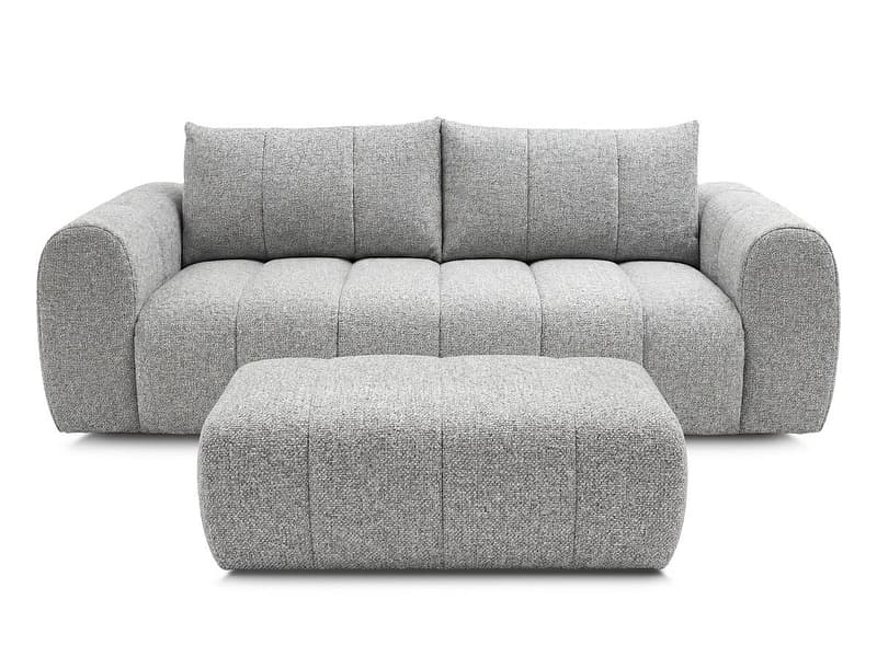 3er Sofa mit Hocker BOBOCHIC NESTY Stoff chiniert hellgrau