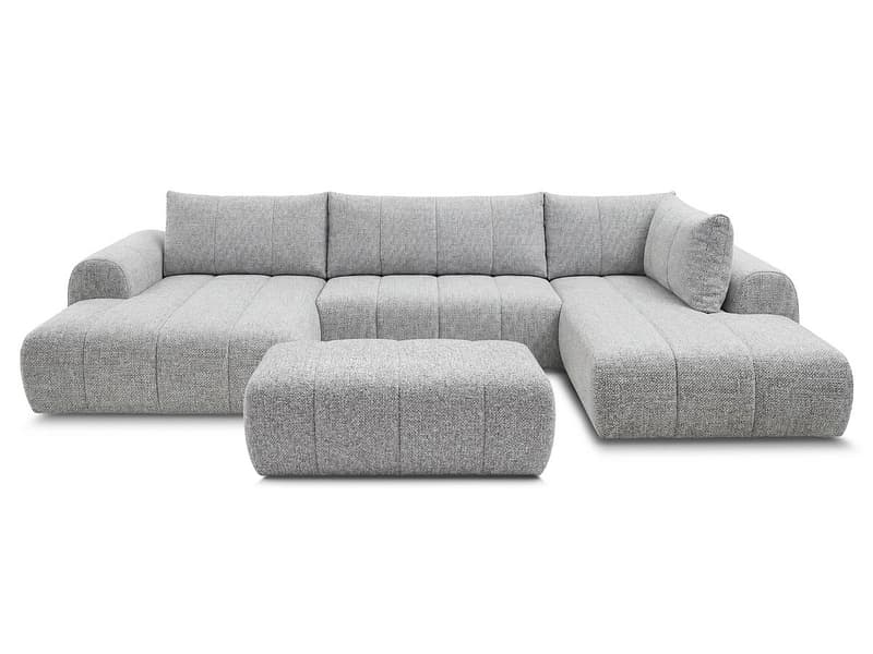 Panorama-Ecksofa mit Hocker BOBOCHIC NESTY Stoff chiniert hellgrau