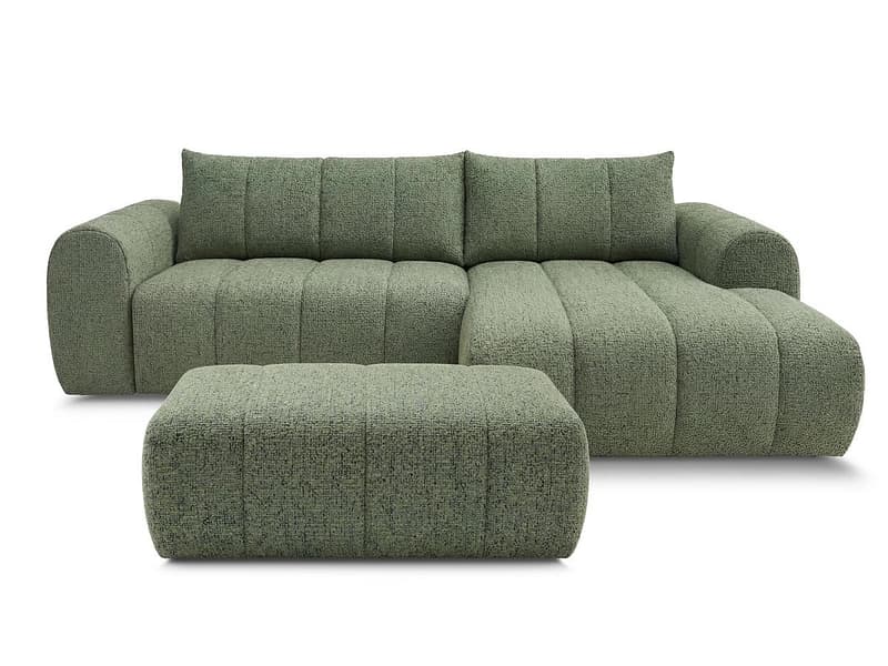 Ecksofa mit Hocker BOBOCHIC NESTY Stoff chiniert hellgrün
