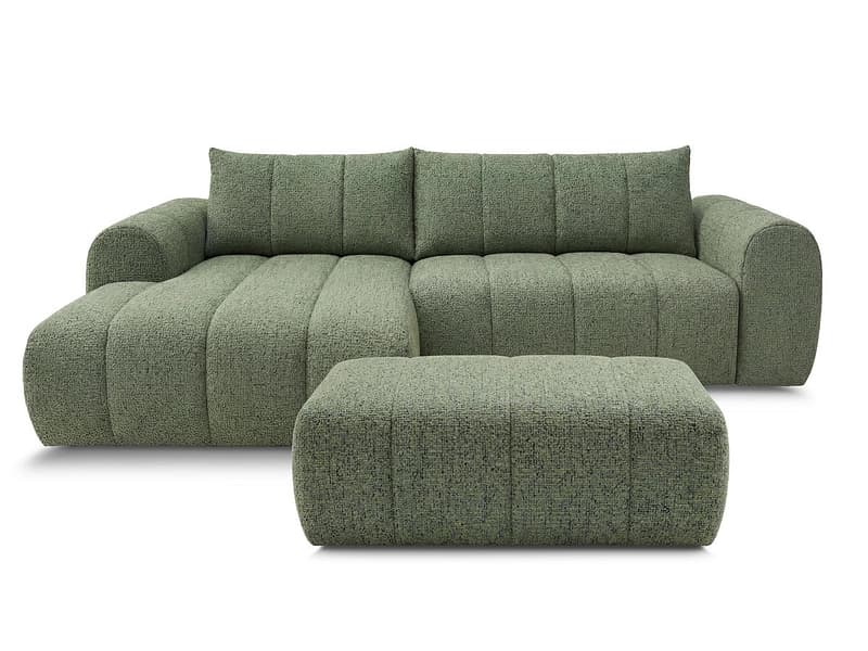 Ecksofa mit Hocker BOBOCHIC NESTY Stoff chiniert hellgrün