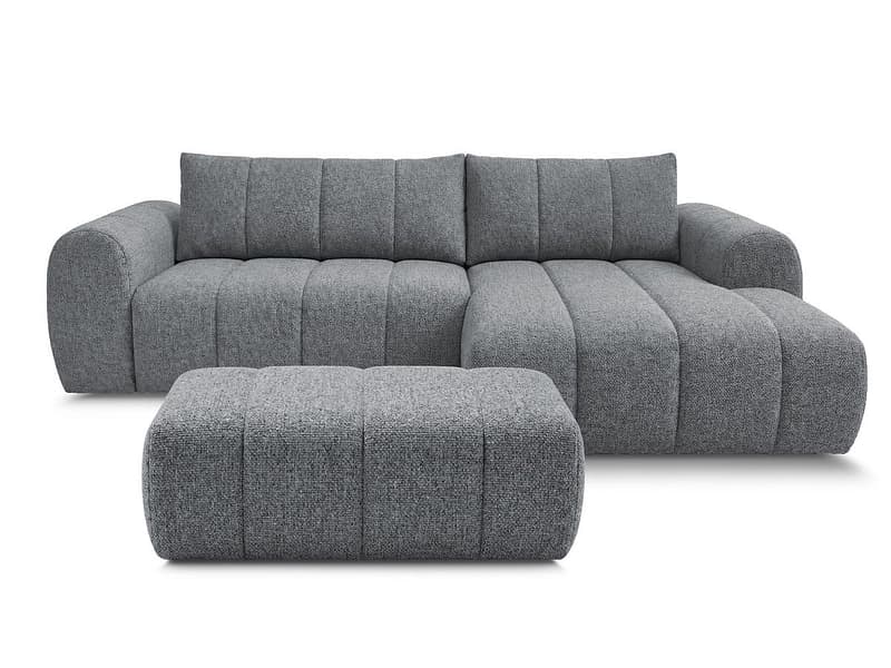 Ecksofa mit Hocker BOBOCHIC NESTY Stoff chiniert dunkelgrau