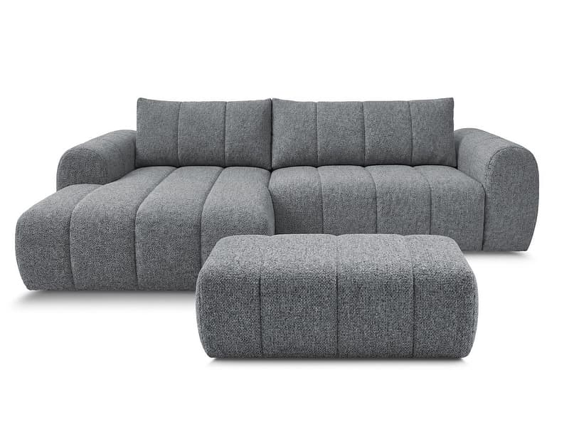 Ecksofa mit Hocker BOBOCHIC NESTY Stoff chiniert dunkelgrau
