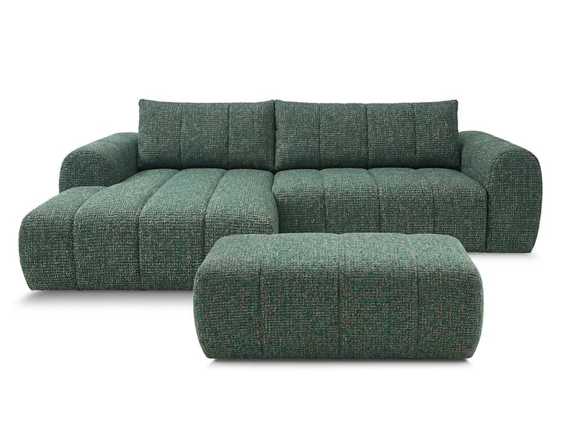 Ecksofa mit Hocker BOBOCHIC NESTY Stoff chiniert dunkelgrün