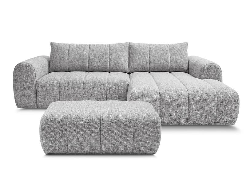 Ecksofa mit Hocker BOBOCHIC NESTY Stoff chiniert hellgrau