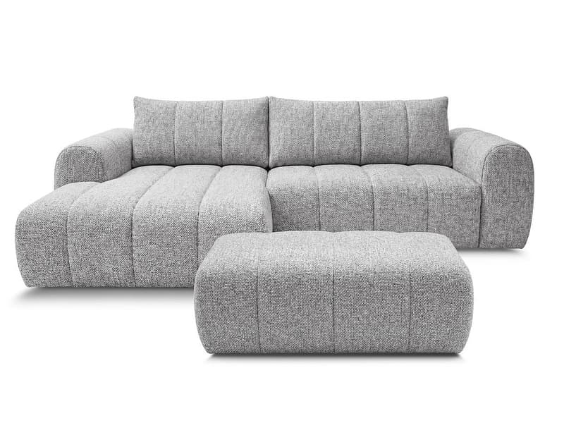 Ecksofa mit Hocker BOBOCHIC NESTY Stoff chiniert hellgrau