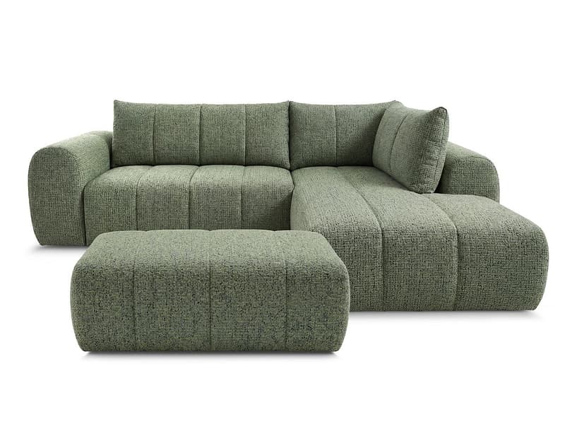 Ecksofa mit Hocker BOBOCHIC NESTY Stoff chiniert hellgrün