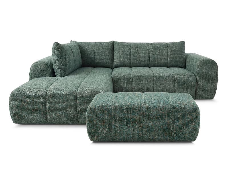 Ecksofa mit Hocker BOBOCHIC NESTY Stoff chiniert dunkelgrün