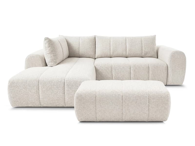 Ecksofa mit Hocker BOBOCHIC NESTY Stoff chiniert beige