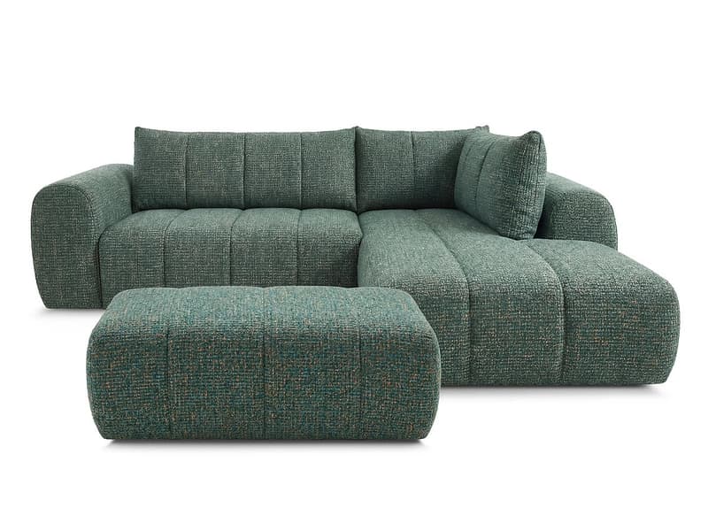 Ecksofa mit Hocker BOBOCHIC NESTY Stoff chiniert dunkelgrün