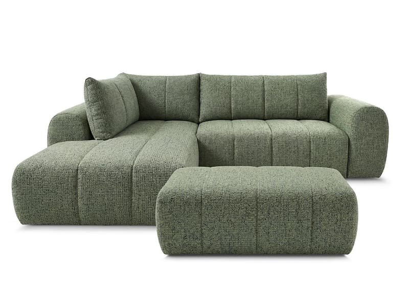Ecksofa mit Hocker BOBOCHIC NESTY Stoff chiniert hellgrün