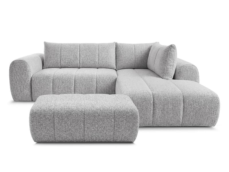 Ecksofa mit Hocker BOBOCHIC NESTY Stoff chiniert hellgrau