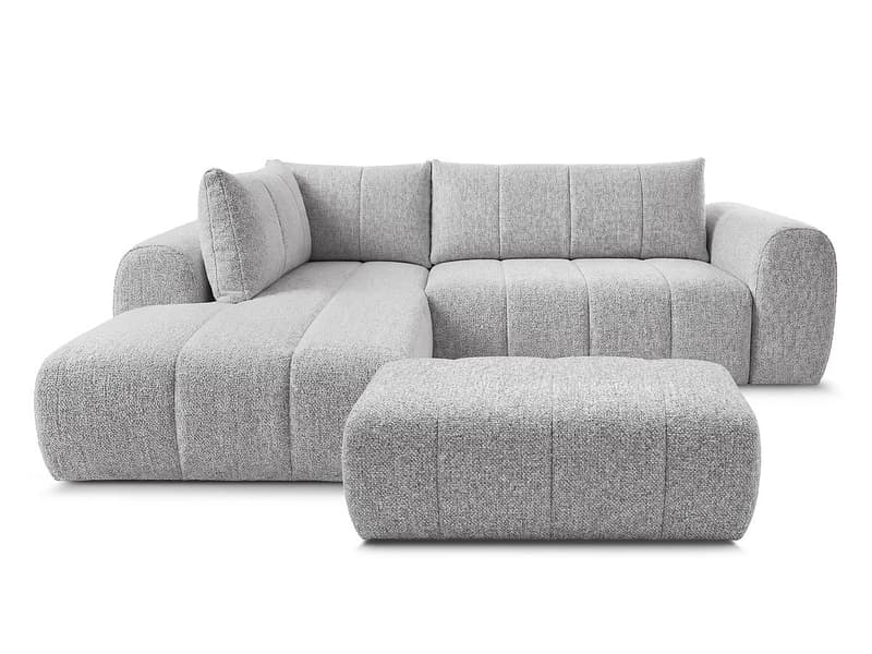 Ecksofa mit Hocker BOBOCHIC NESTY Stoff chiniert hellgrau