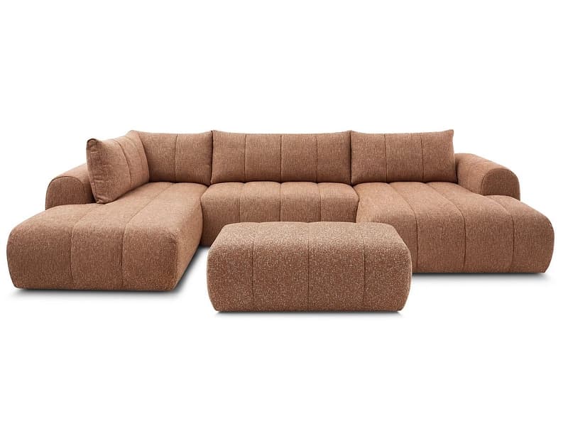 Panorama-Ecksofa mit Hocker BOBOCHIC NESTY Stoff chiniert orange