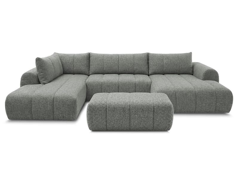 Panorama-Ecksofa mit Hocker BOBOCHIC NESTY Stoff chiniert dunkelgrau