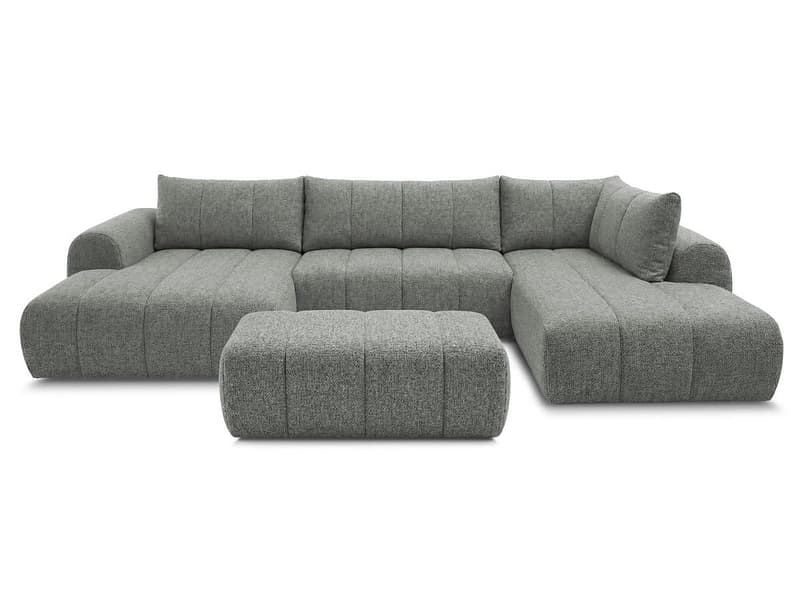 Panorama-Ecksofa mit Hocker BOBOCHIC NESTY Stoff chiniert dunkelgrau