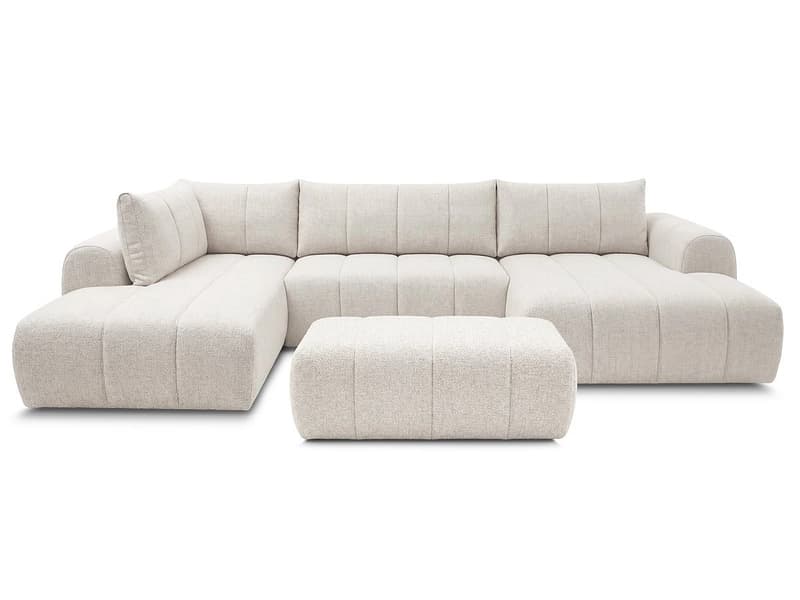 Panorama-Ecksofa mit Hocker BOBOCHIC NESTY Stoff chiniert beige
