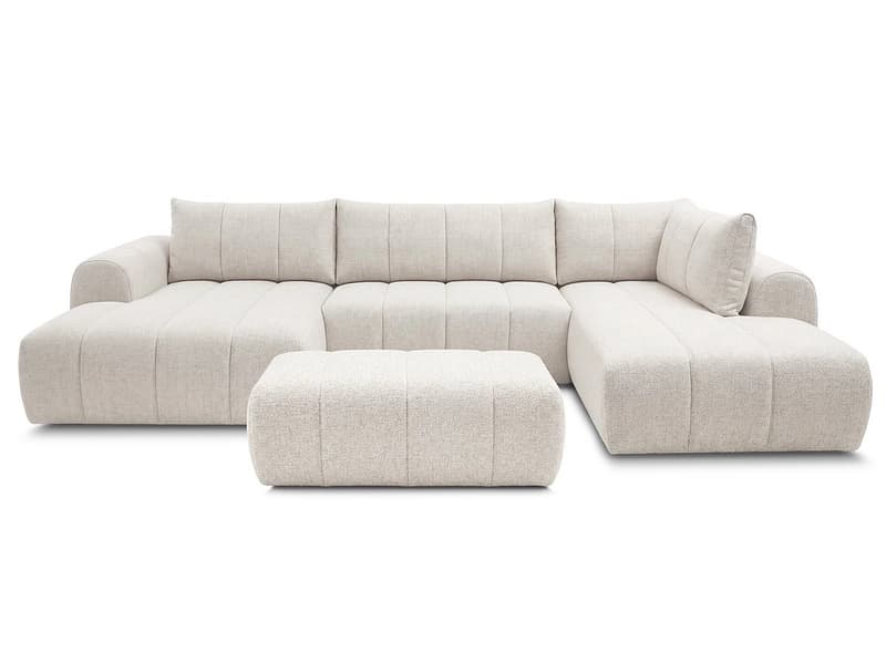 Panorama-Ecksofa mit Hocker BOBOCHIC NESTY Stoff chiniert beige