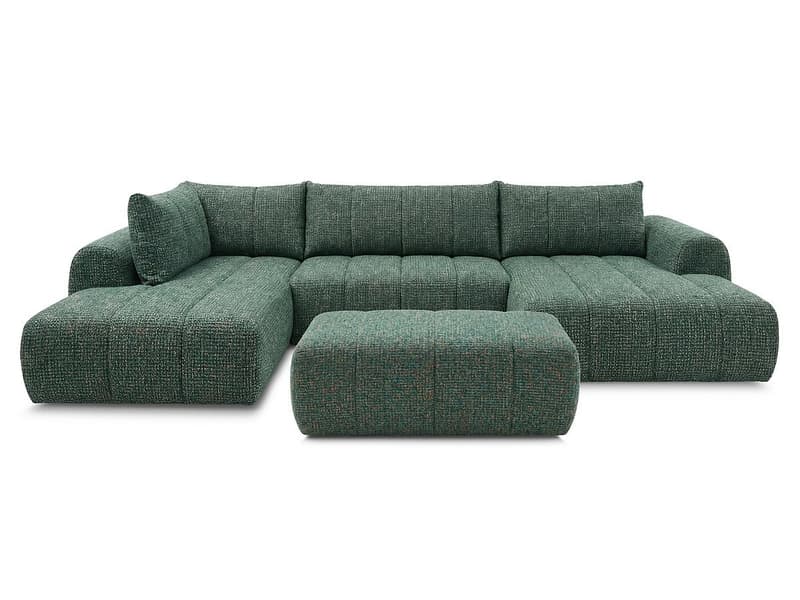 Panorama-Ecksofa mit Hocker BOBOCHIC NESTY Stoff chiniert dunkelgrün