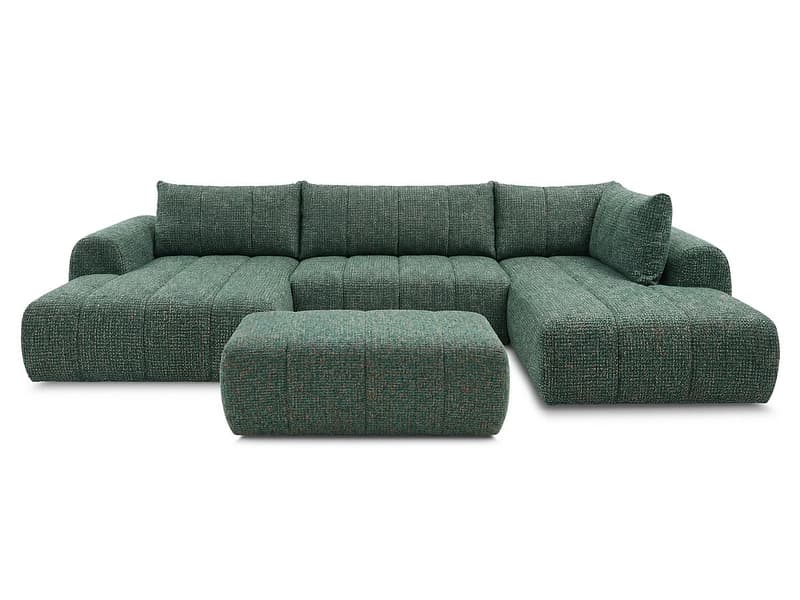 Panorama-Ecksofa mit Hocker BOBOCHIC NESTY Stoff chiniert dunkelgrün