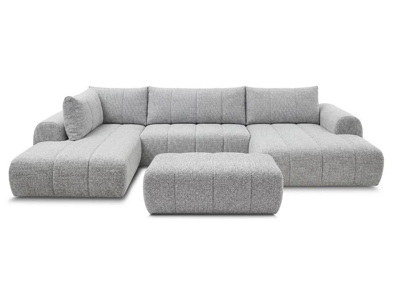 Panorama-Ecksofa mit Hocker BOBOCHIC NESTY Stoff chiniert hellgrau
