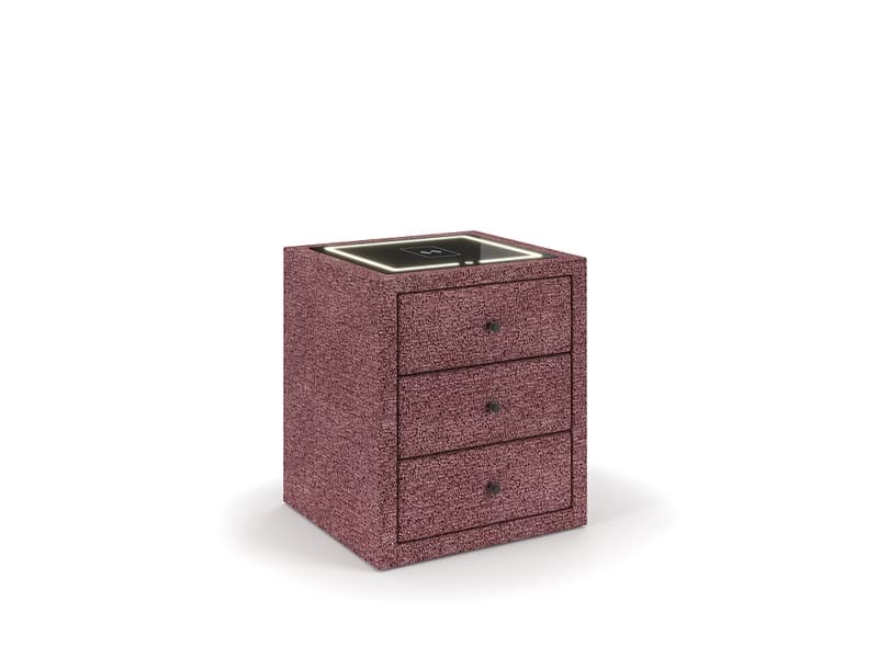 Nachttisch STOCKHOLM 3 Schubladen 45.5x48x68cm rot stoff / plastik