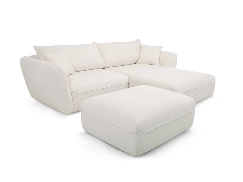 Ecksofa mit Hocker BOBOCHIC LUIGI Stoff mit Textur weiss