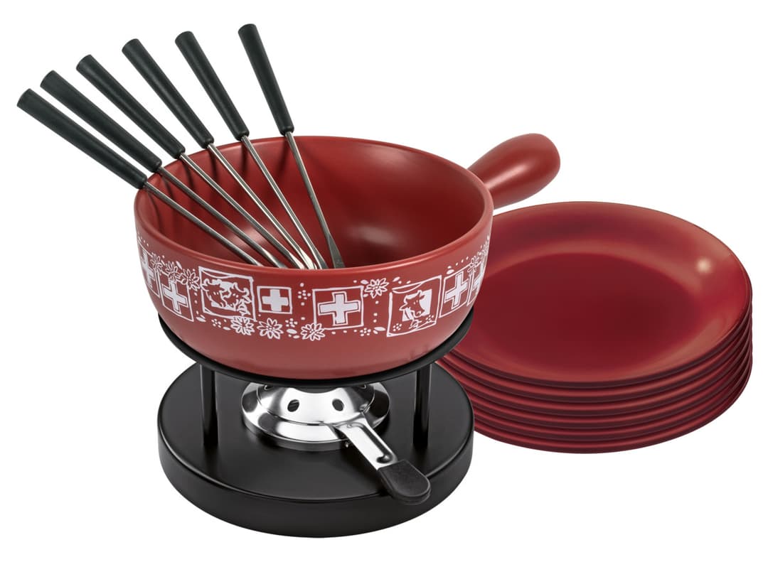 Käsefondue Set Suisse rot Ø 23 cm mit Teller