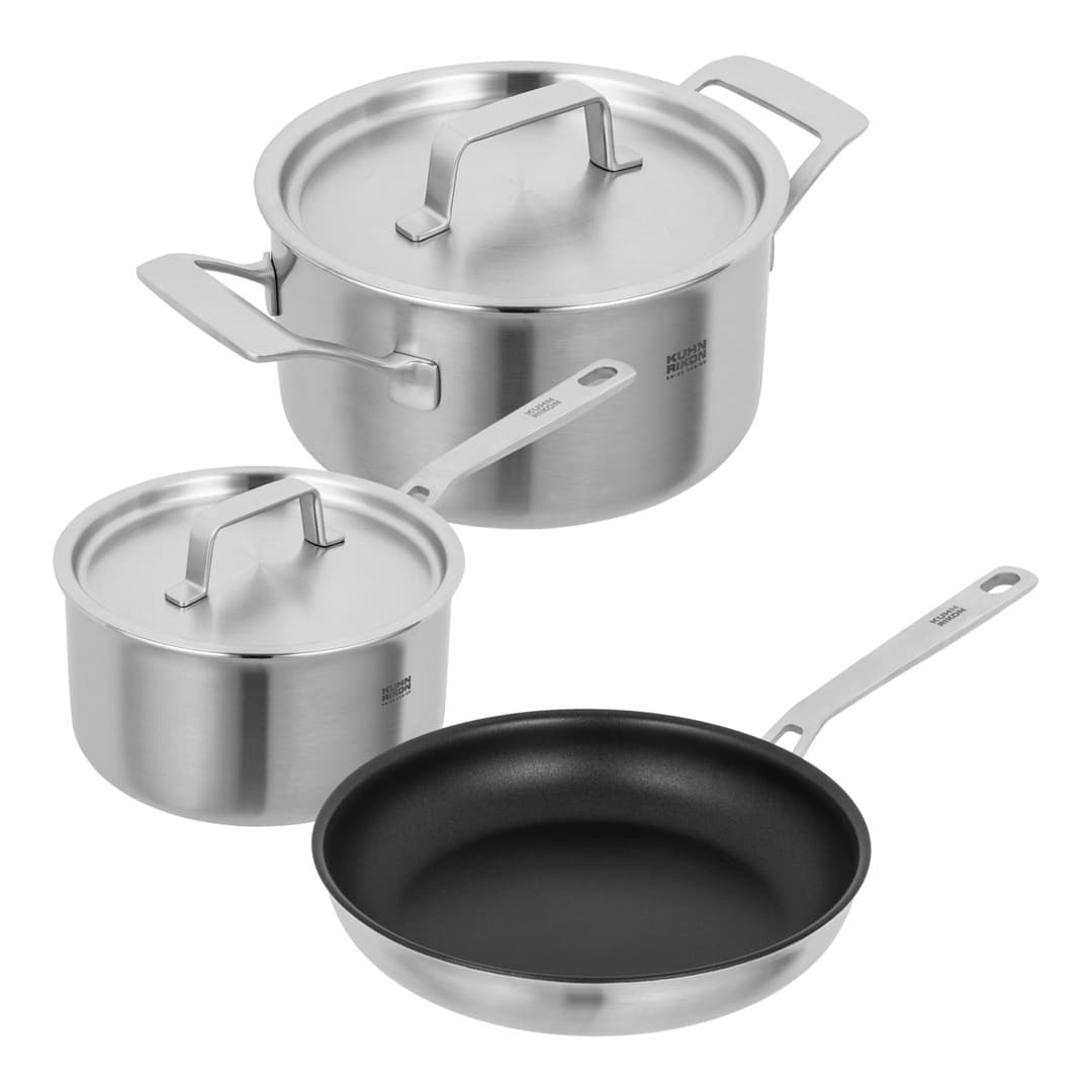 CULINARY FIVEPLY SET · Stielkasserolle 1.7 L + Kochtopf 3.4 L + Bratpfanne Ø 24 cm
