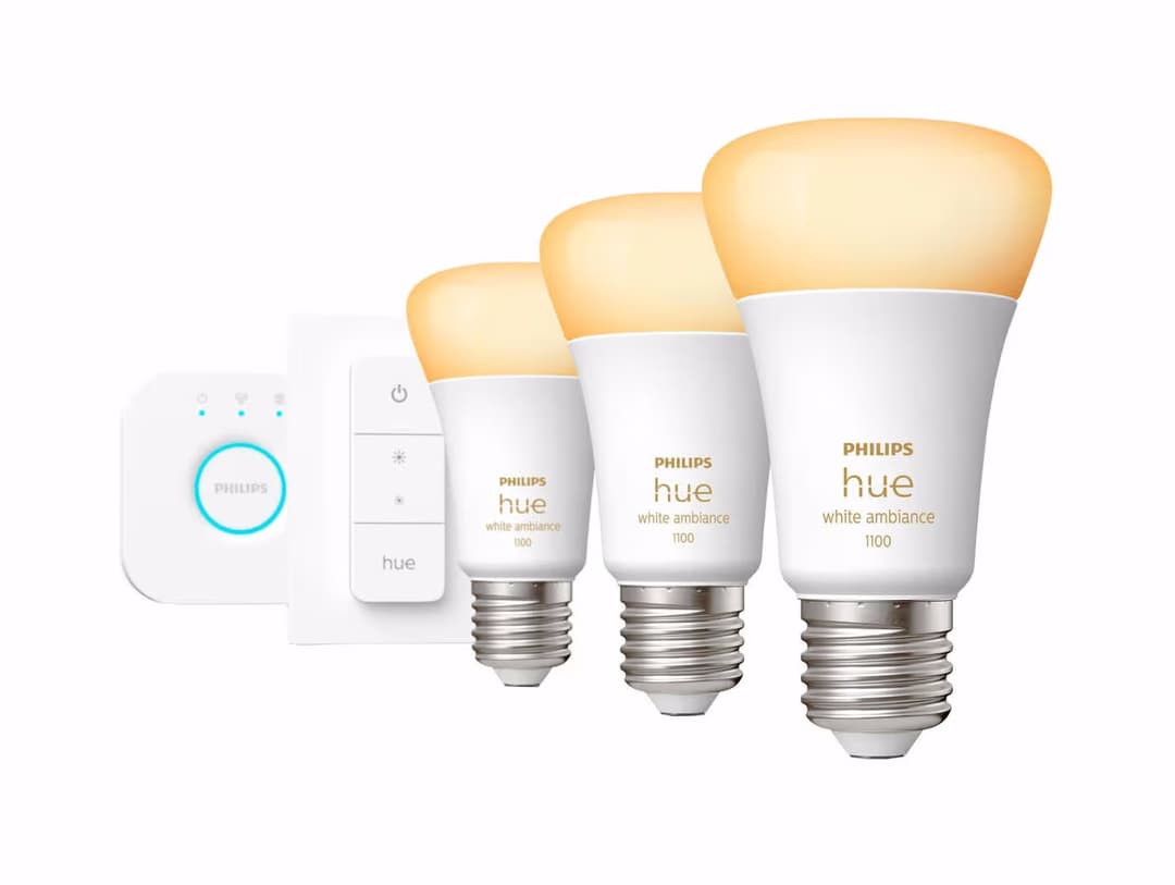 Philips Hue Lampen Starter Kit A60 White Ambiance E27 (8W) - 3 Stück LED-Lampe – LED/Leuchtmittel/Glühbirne