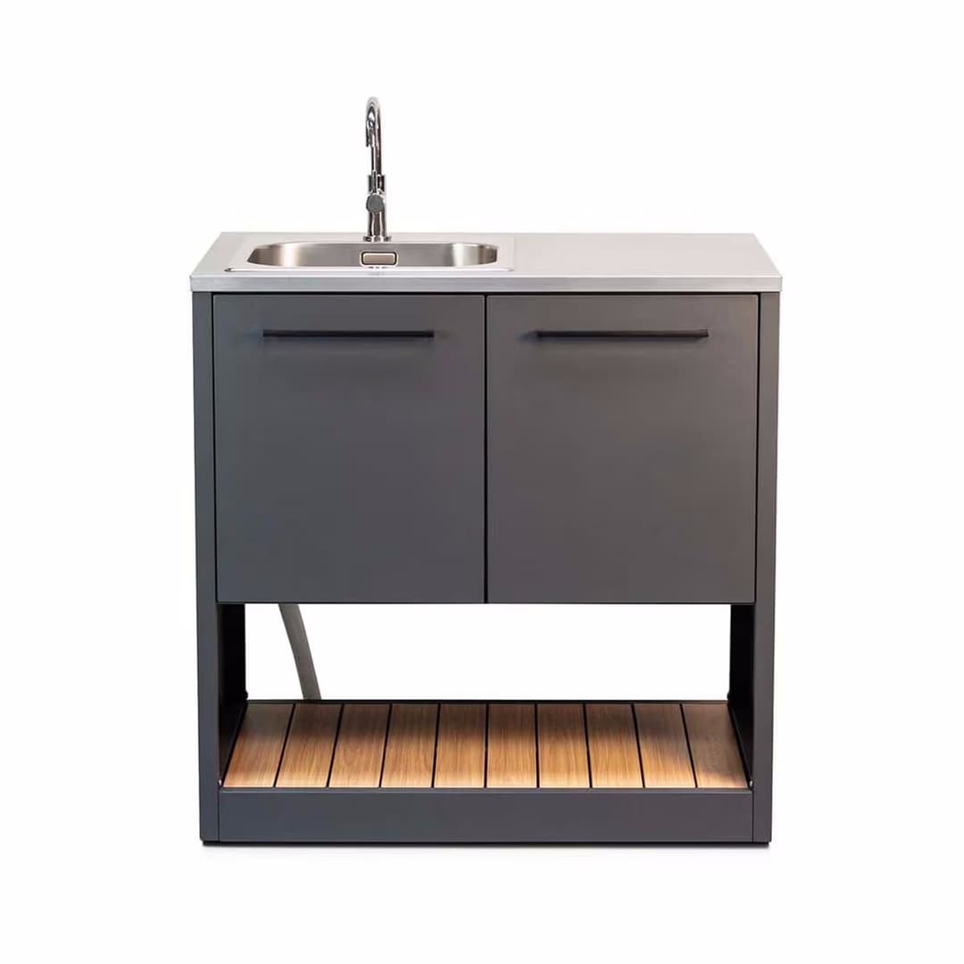 Sahara Spühlbecken Modul Outdoor Küche – Grill Ablage/Grill Rollwagen/Grill Erweiterung – schwarz