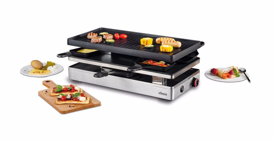 Koenig B02250 Pizza/Raclette-Grill 4in1 Raclettegerät – Raclette Ofen/Raclette Grill – schwarz