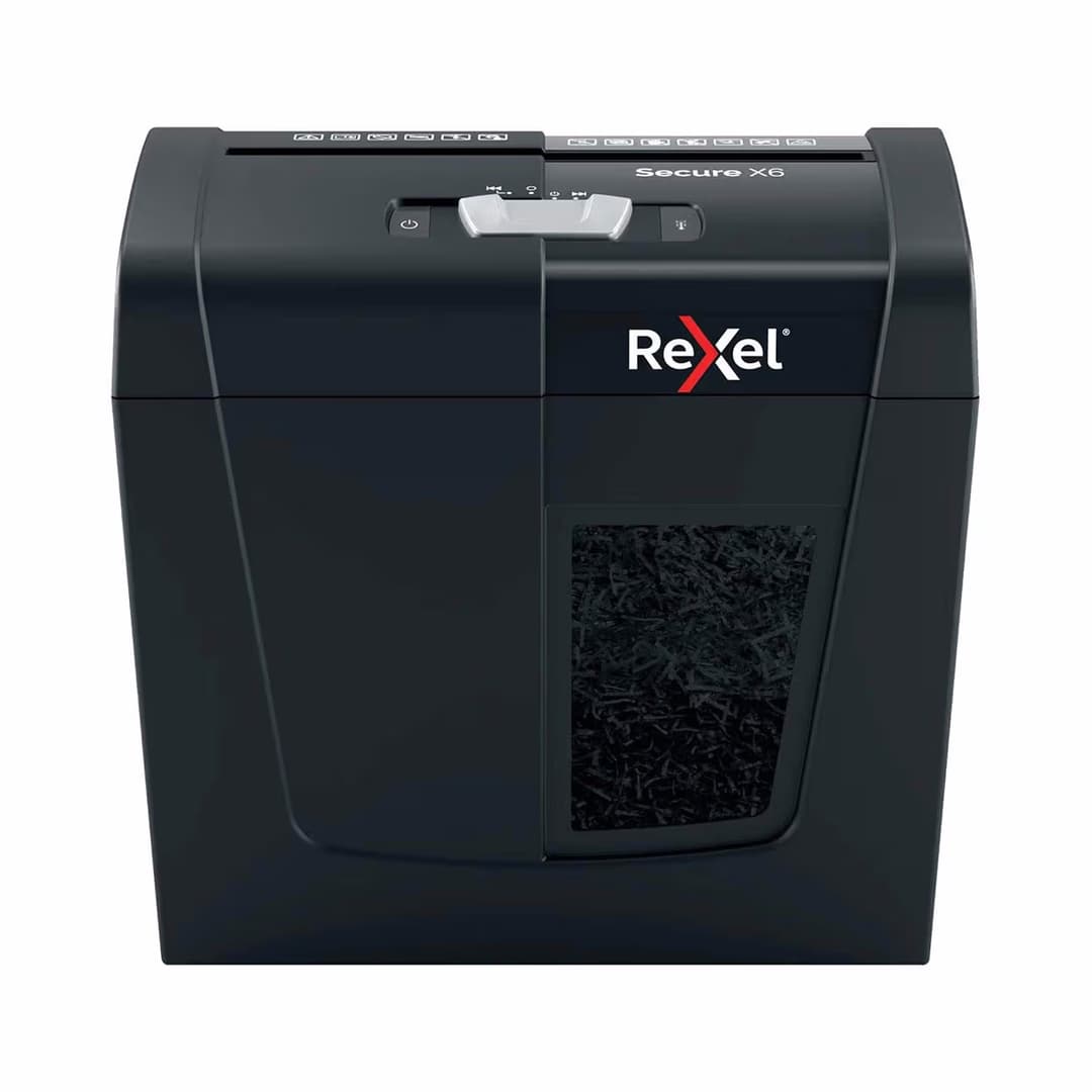 Rexel Aktenvernichter Secure X6 Bundle inkl. Mini-Heftgerät und -Locher – Aktenvernichter/Schredder – schwarz