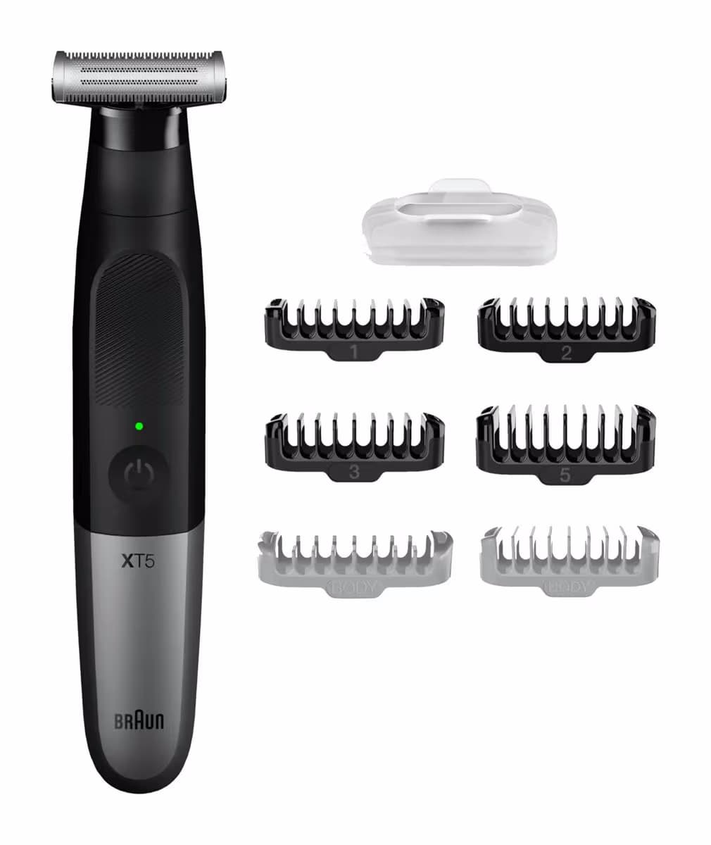 Braun Series XT5200 Face + Body + Travel Elektrorasierer – Trimmer/Barttrimmer/Bartschneider – schwarz / grau