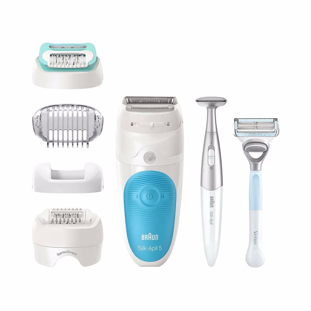 Braun Silk-épil 5-810 + Gillette Venus Trimmer Epiliergerät – Epilierer – weiss / blau