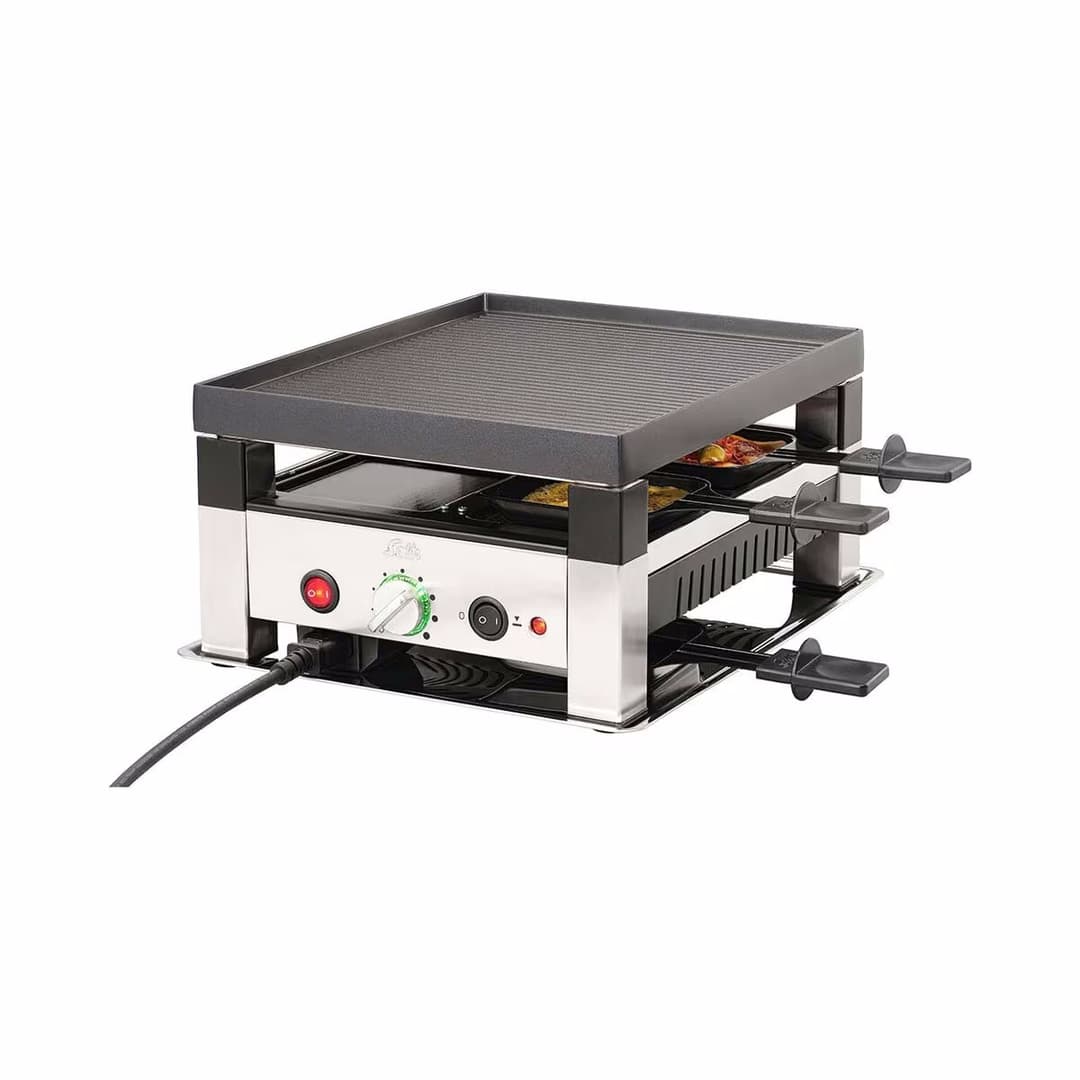 Solis 7910 Raclette und Pizza Grill für 4 – Raclette Ofen/Raclette Grill – edelstahl / schwarz