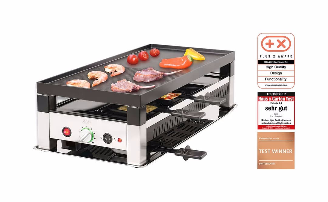 Solis Table Grill 5 in 1 für 8 Raclette-/Pizzagrill – Raclette Ofen/Raclette Grill – edelstahl