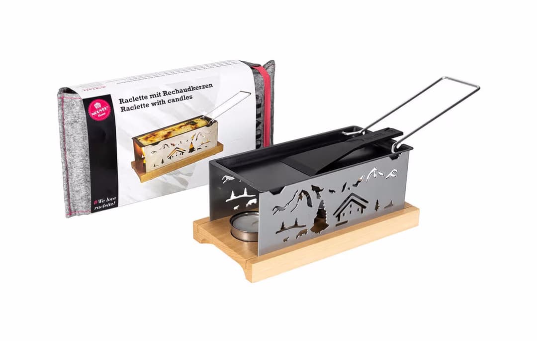 Nouvel Bergdorf Raclette mit Rechaud und Etui – Raclette Ofen/Raclette Grill – silber