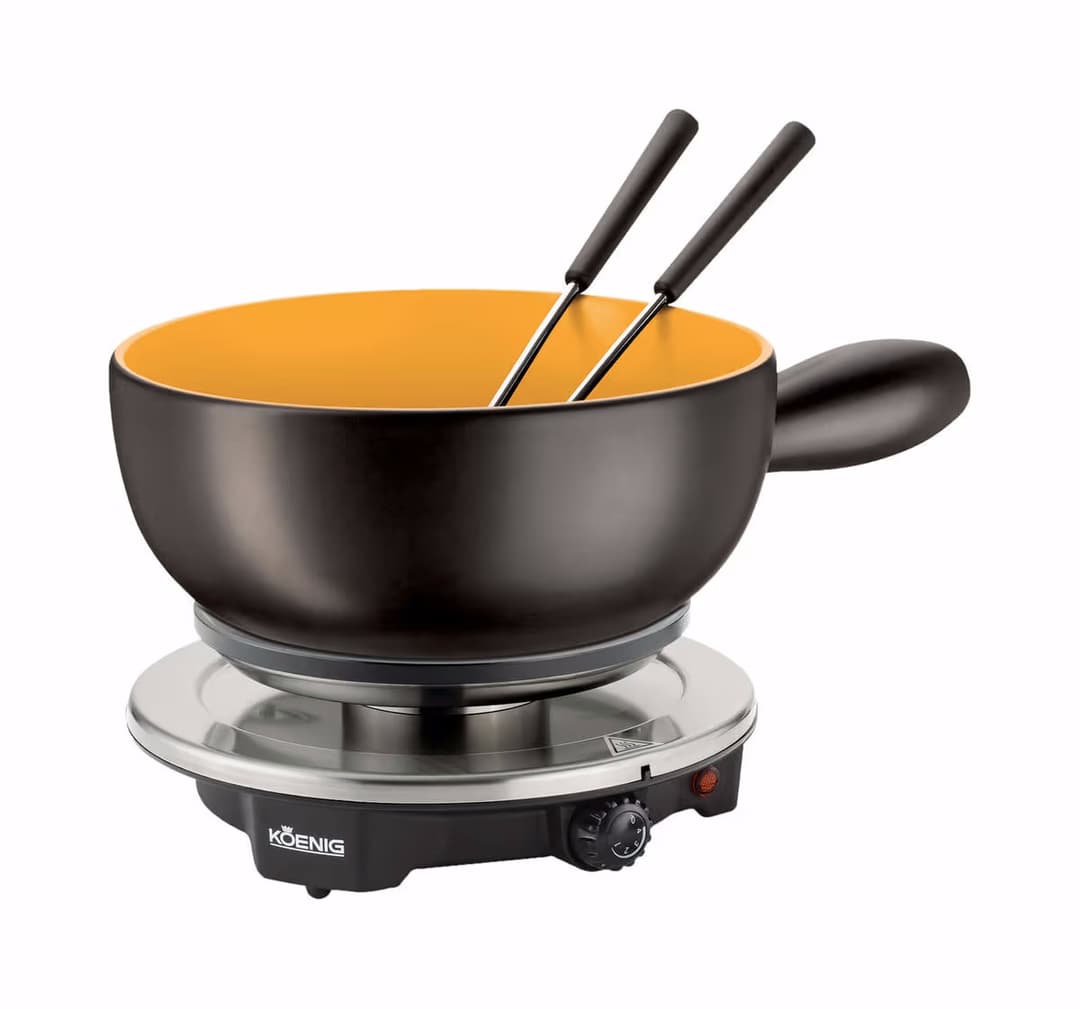 Koenig B02179 Rechaud, Caquelon, 6 Gabeln – Fondue Set – gelb