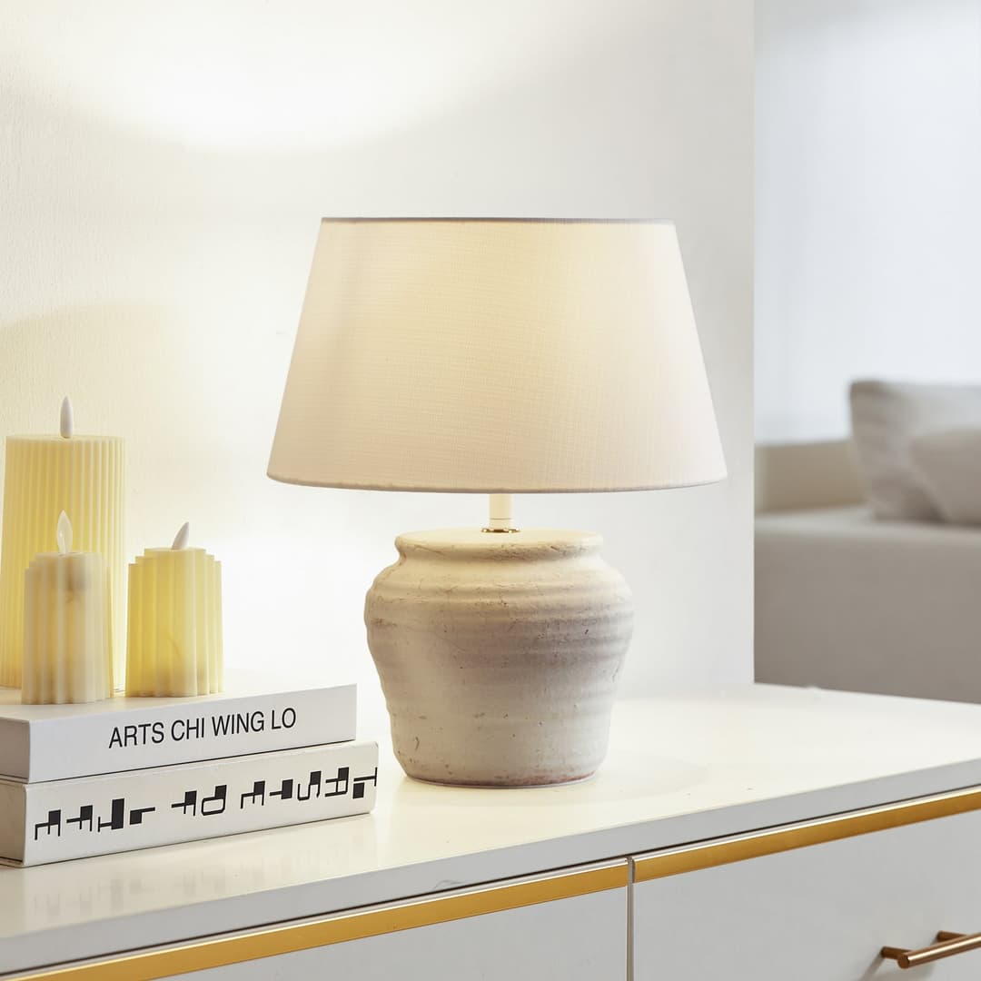 Aelith Tischleuchte Ø30 White - Lindby - Wohnzimmer - Landhaus / Rustikal - Keramik - Einflammig