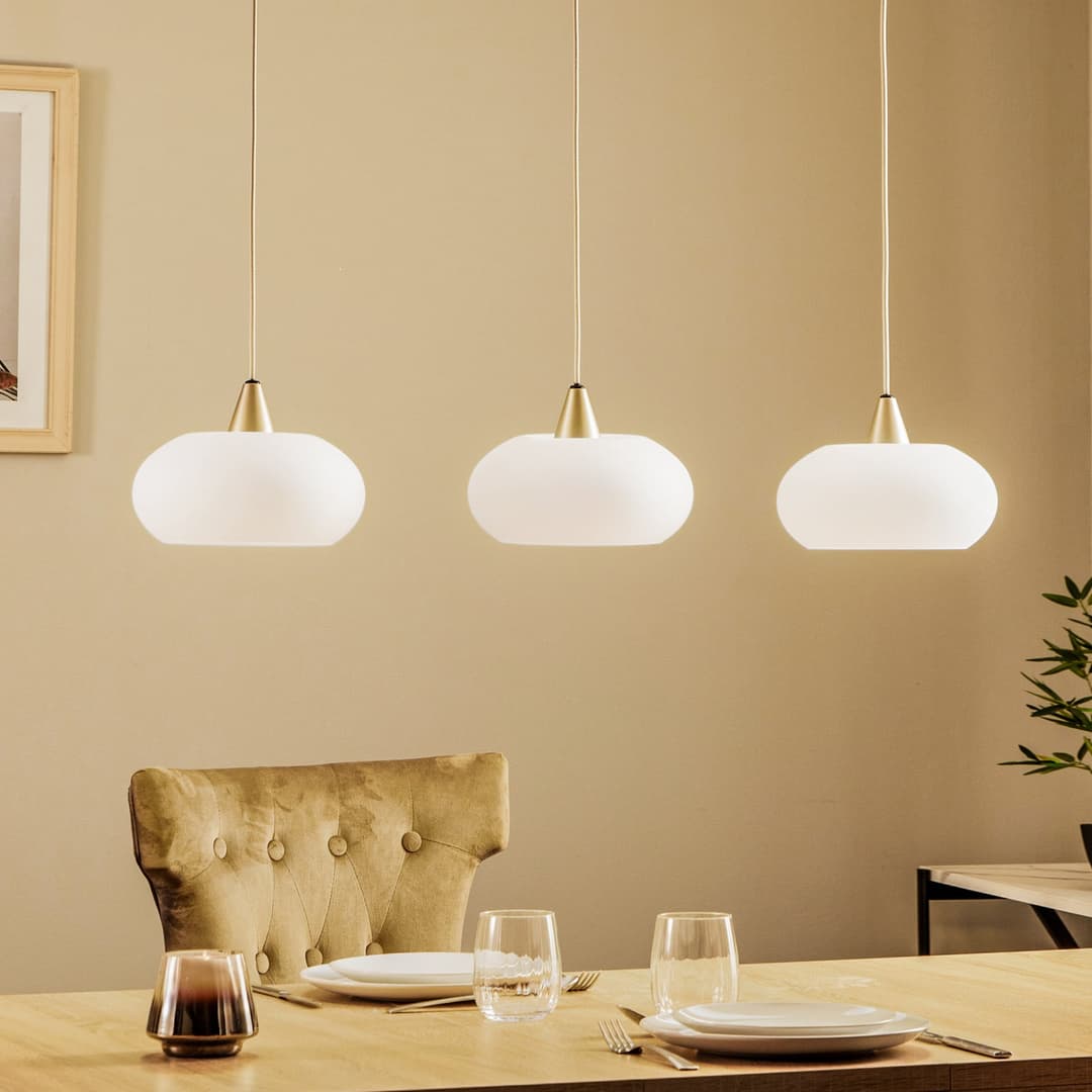 Lucande Hängeleuchte Sharvil, 3-flammig, weiß, Glas, 97cm - Wohnzimmer - Design - Mehrflammig