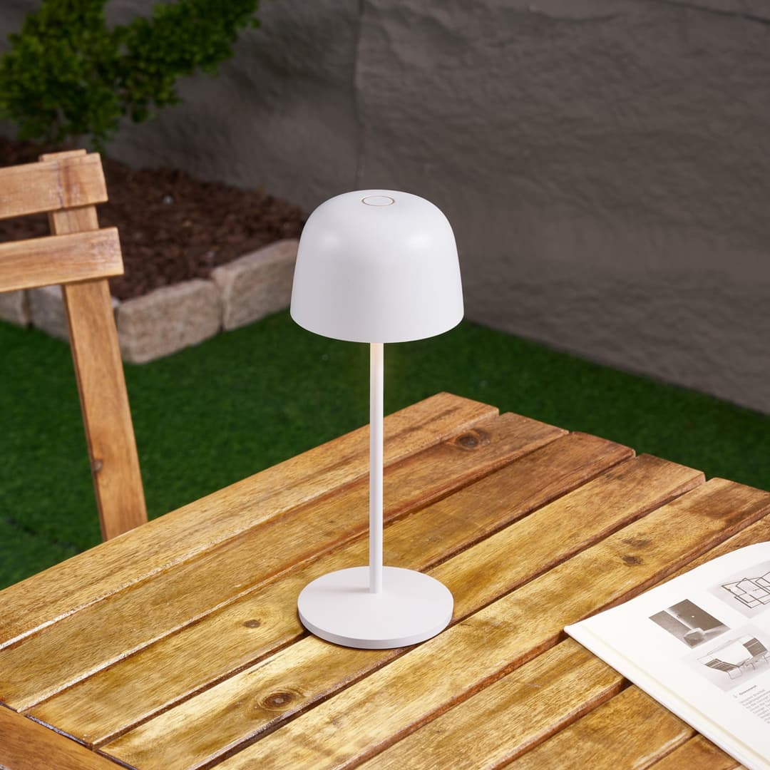 Arietty LED-Tischleuchte, IP65, 27 cm, dimmbar, weiß - Lindby - Wohnzimmer - Modern - Aluminium - Einflammig
