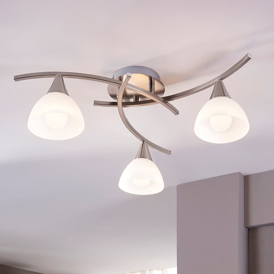 Della 3 Deckenleuchte Nickel - Lindby - Wohnzimmer - Modern - Glas - Mehrflammig
