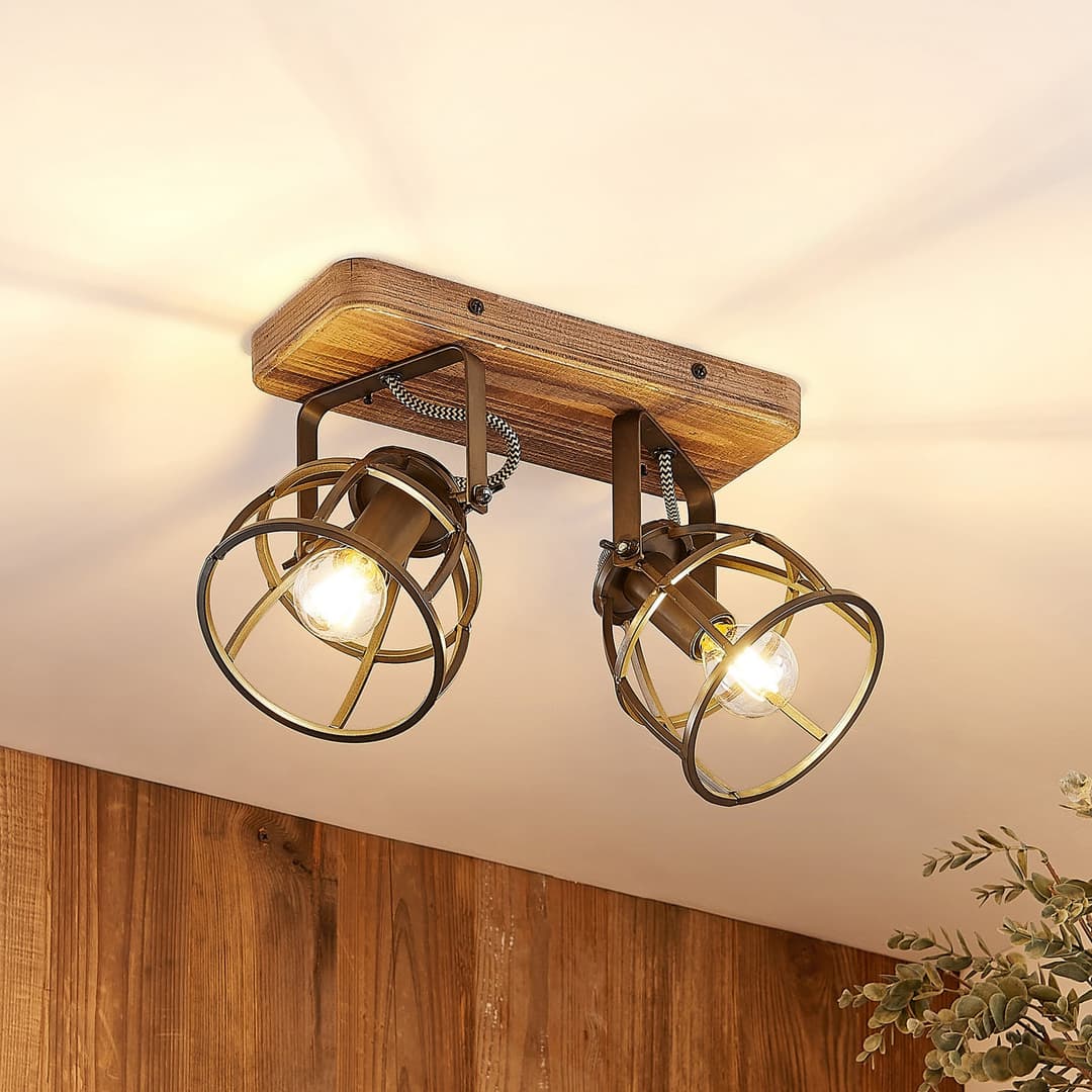 Rutger 2 Deckenleuchte Wood/Black - Lindby - Wohnzimmer - Vintage - Holz - Mehrflammig