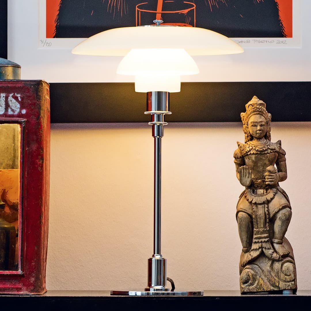 PH 2/1 Tischleuchte, chrome glänzend - Louis Poulsen - Wohnzimmer - Design - Metall - Mit Schirm